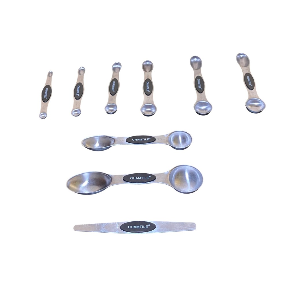 Chamtile Measuring Spoons Set 9pc Silver Excellent Magnetic Stainless Steel - Picture 3 of 5